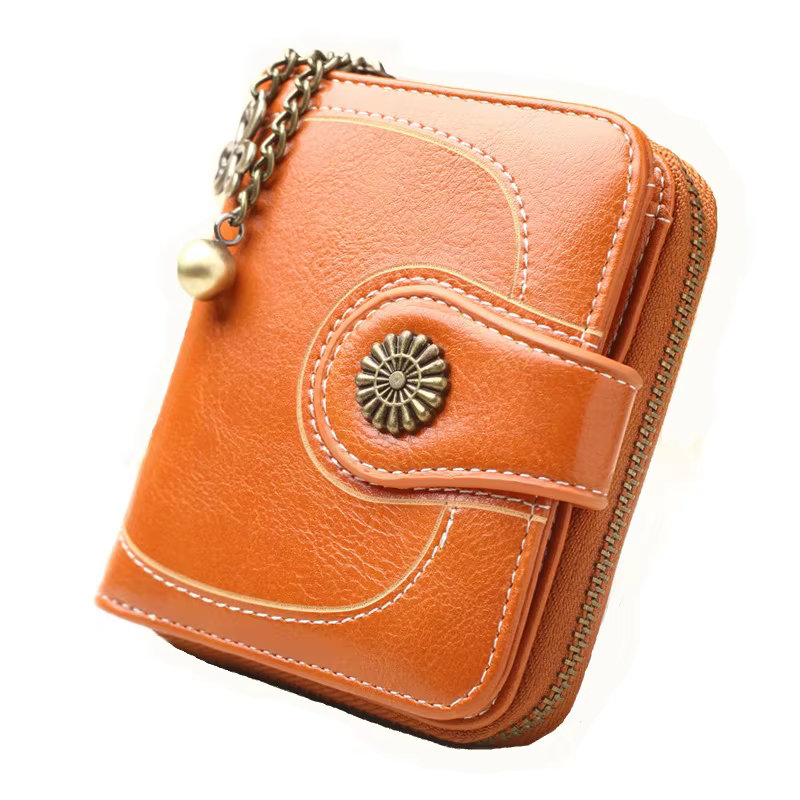 Femmes Vintage portefeuilles en cuir graissé fleur dames fermeture éclair porte-monnaie femme petite pochette sac d'argent portefeuille porte-carte de crédit