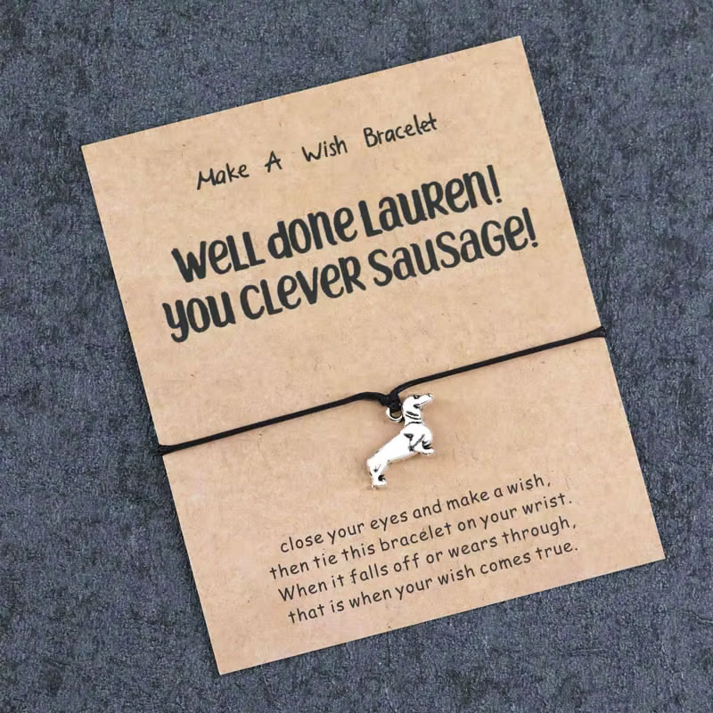 Lucky Wish Card-Bracelet à breloques chien teckel, cadeau bien fait pour femmes et hommes, meilleurs bracelets de bateau Chia, bijoux bien faits