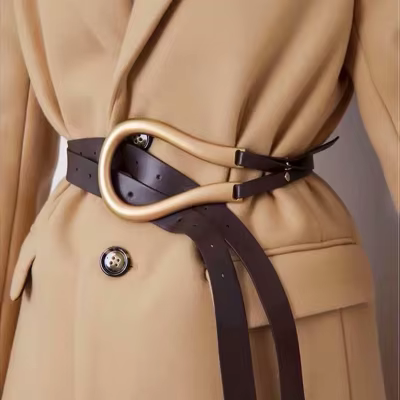 Nouvelles ceintures doubles en cuir véritable de luxe en métal U boucle ceinture femmes filles rétro vintage grande
