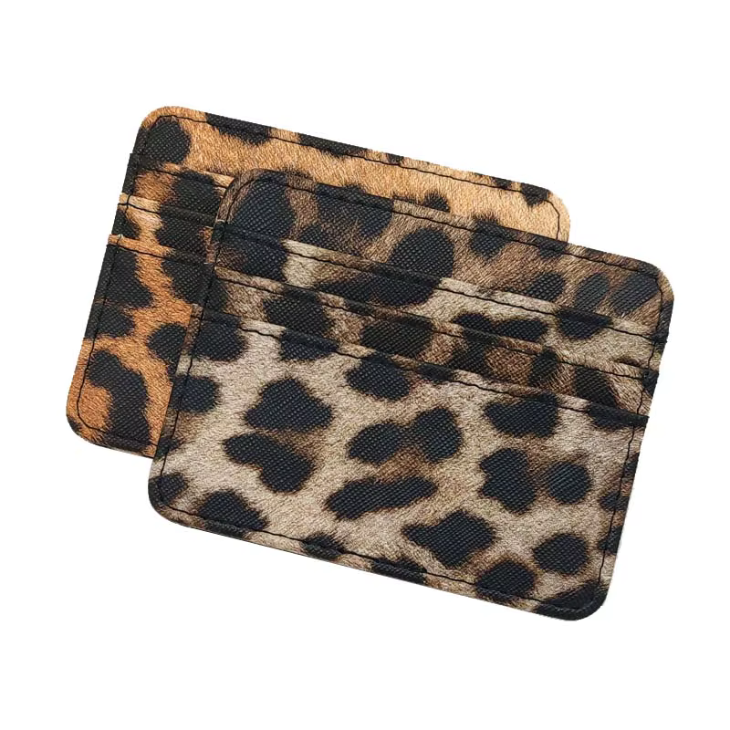 Mini porte-cartes en cuir PU à motif léopard pour hommes et femmes