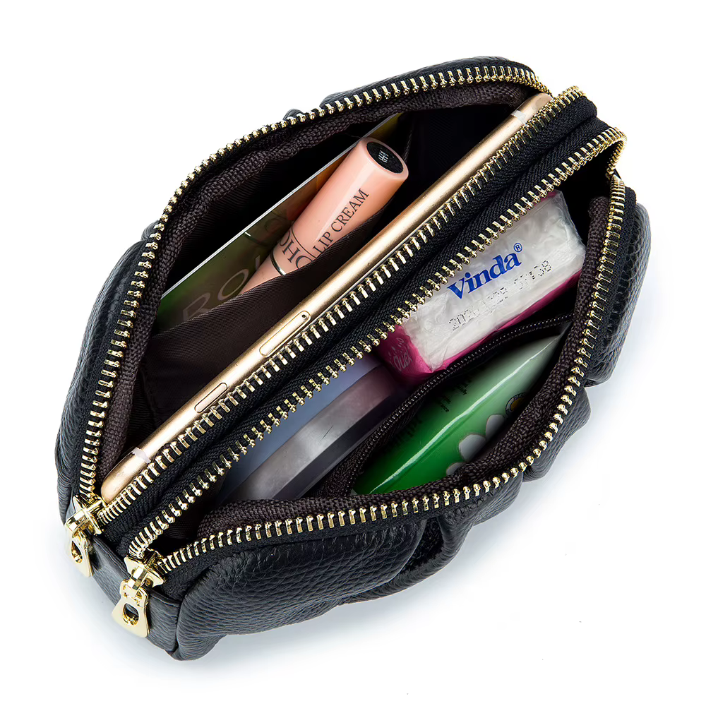 Nouveau 2025 polyvalent dame portefeuille contraste couleur porte-clés chaîne Style véritable couche supérieure en cuir de vache fermeture éclair pièces de monnaie poche sac à main