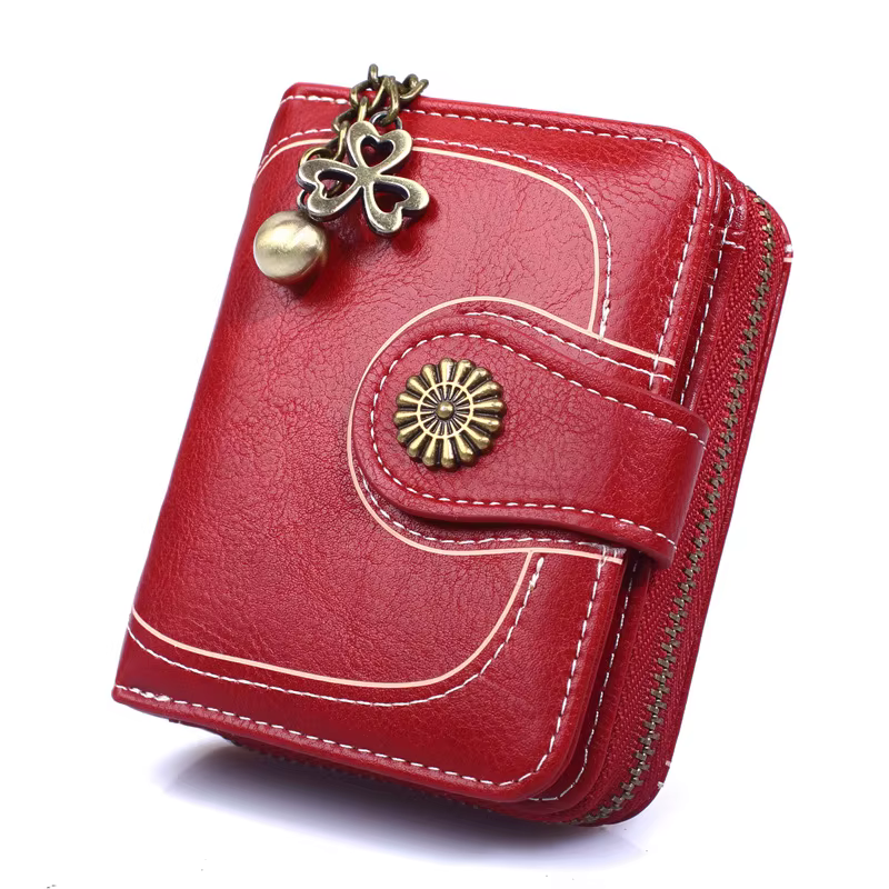 Femmes Vintage portefeuilles en cuir graissé fleur dames fermeture éclair porte-monnaie femme petite pochette sac d'argent portefeuille porte-carte de crédit