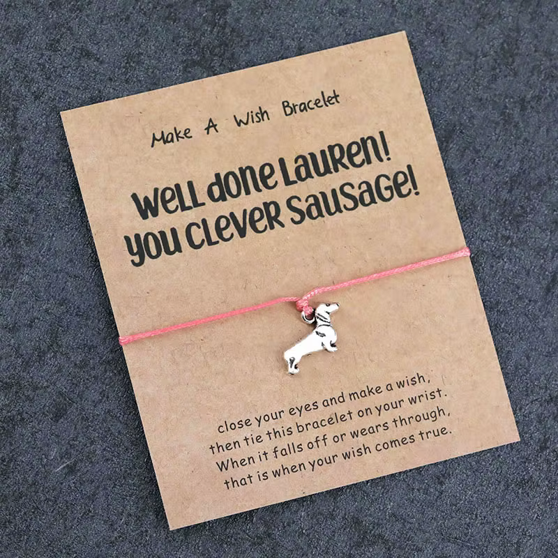 Lucky Wish Card-Bracelet à breloques chien teckel, cadeau bien fait pour femmes et hommes, meilleurs bracelets de bateau Chia, bijoux bien faits