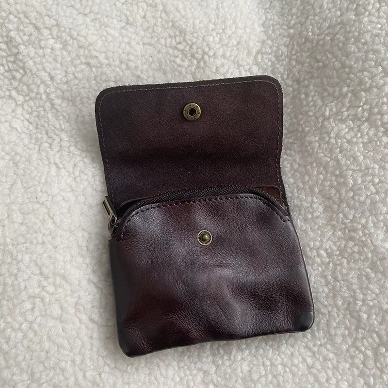 Porte-monnaie en cuir de style vintage pour hommes, portefeuille, pochette, porte-clés, fermeture éclair, petit sac souple, mini sac