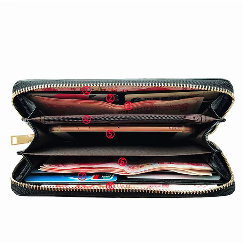 Portefeuille femme rétro moleté Rose fleur motif long en cuir