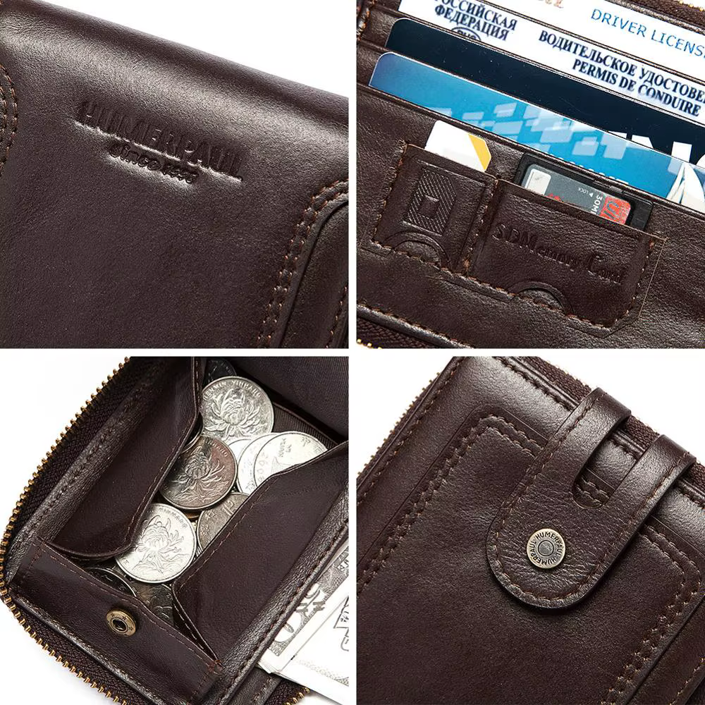 Portefeuille en cuir véritable pour homme