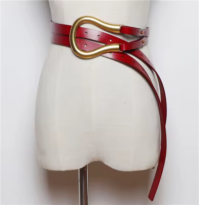 Nouvelles ceintures doubles en cuir véritable de luxe en métal U boucle ceinture femmes filles rétro vintage grande