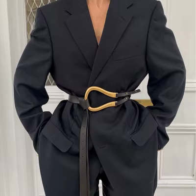 Nouvelles ceintures doubles en cuir véritable de luxe en métal U boucle ceinture femmes filles rétro vintage grande