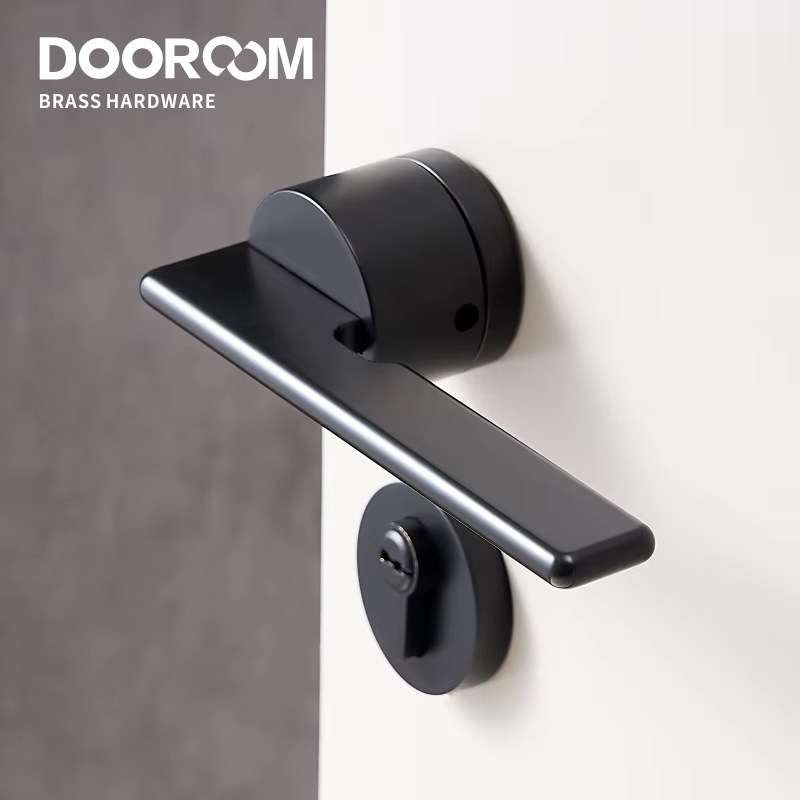 Dooroom – ensemble de serrures de porte en laiton, or, noir, argent, moderne, poignée d'interieur, chambre à coucher, salle de bains, Double levier de porte en bois factice