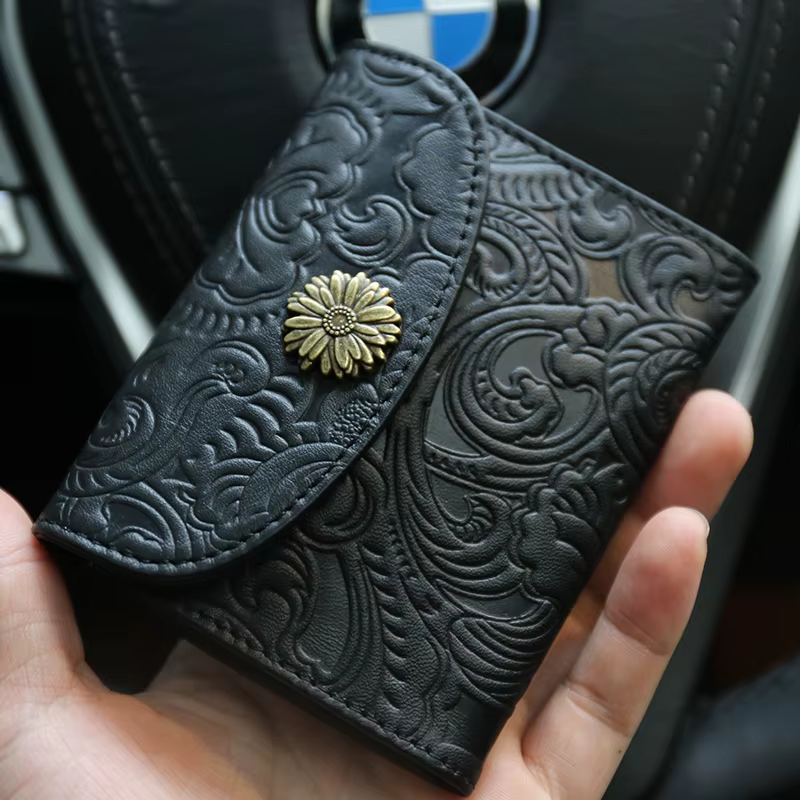 Portefeuille court en cuir véritable pour femme
