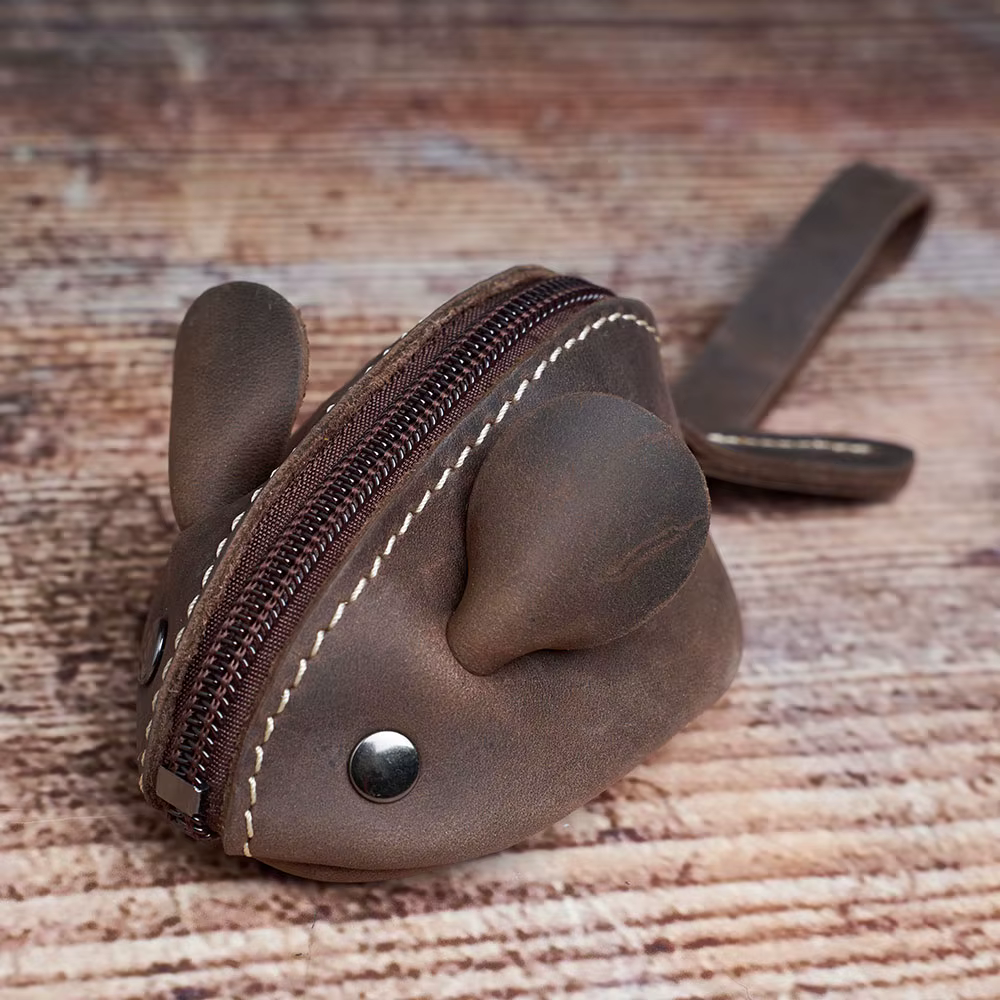 Vintage Mini porte-monnaie en cuir véritable petit portefeuille hommes femmes marron mode mignon souris sac de rangement tendance fermeture éclair poche NUPUGOO