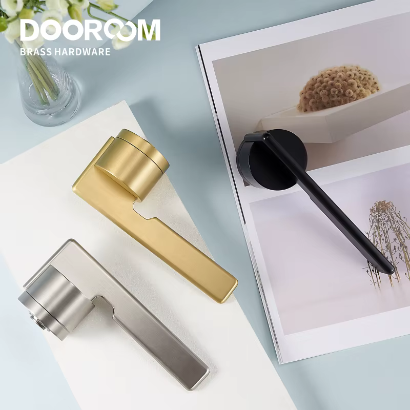 Dooroom – ensemble de serrures de porte en laiton, or, noir, argent, moderne, poignée d'interieur, chambre à coucher, salle de bains, Double levier de porte en bois factice