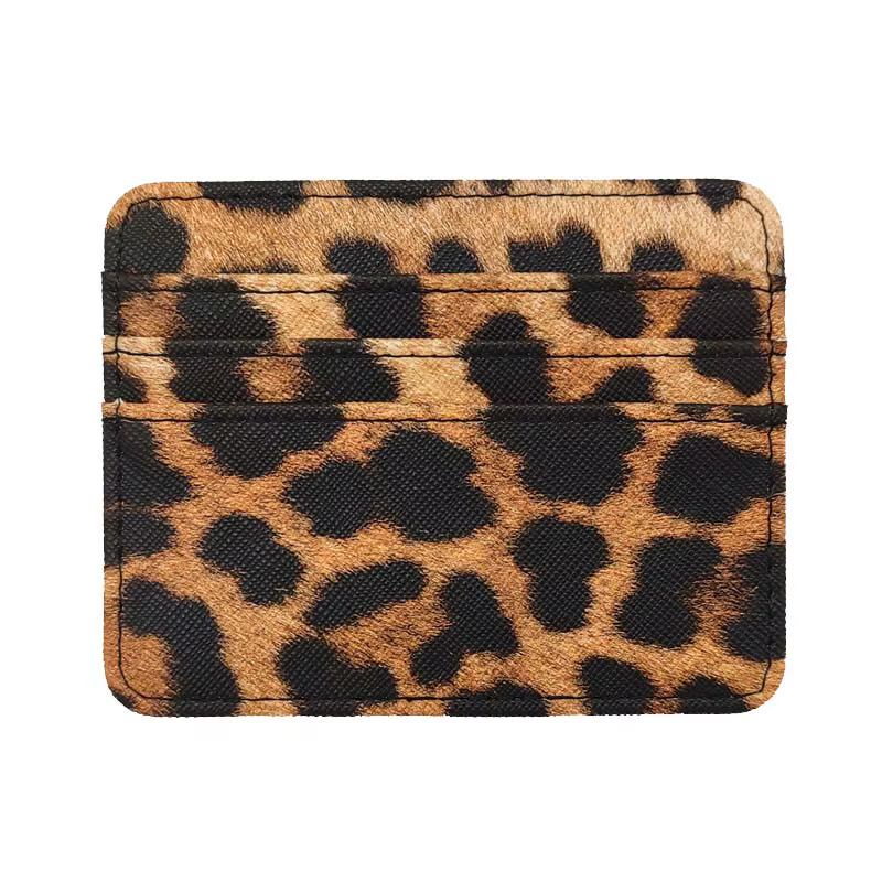 Mini porte-cartes en cuir PU à motif léopard pour hommes et femmes