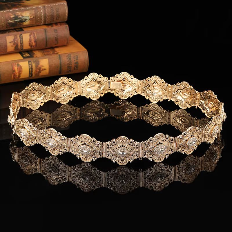Ceinture de mode pour femmes du Moyen-Orient - Accessoire luxueux de mariage et de banquet de style vintage pour robes arabes