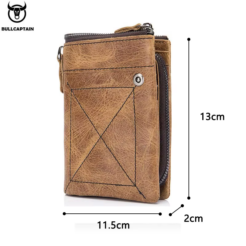 BULLCAPTAIN portefeuille en cuir véritable pour hommes sac à main court petit