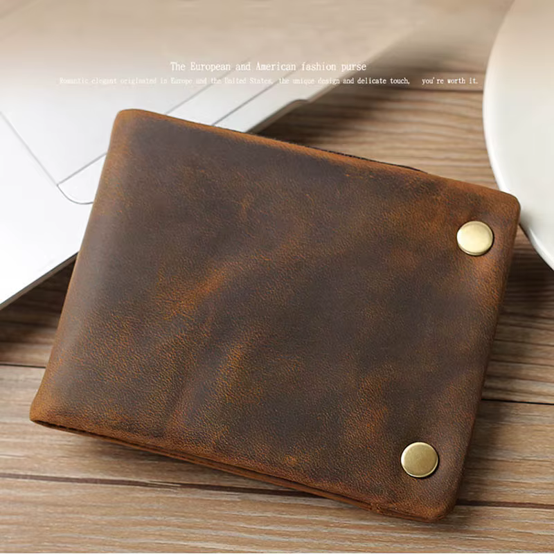Portefeuille à trois volets en cuir véritable pour hommes