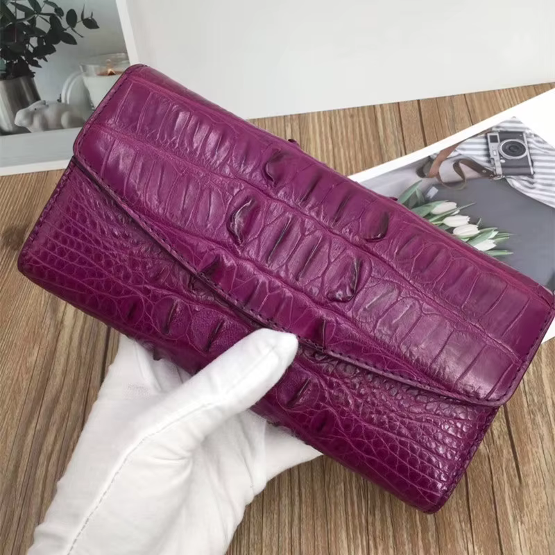 Portefeuille long pour femme en cuir de crocodile véritable
