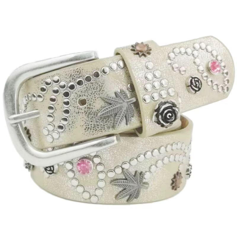 BOKADIAO femmes ceinture en cuir feuilles fleurs Punk Rivets mode ceintures