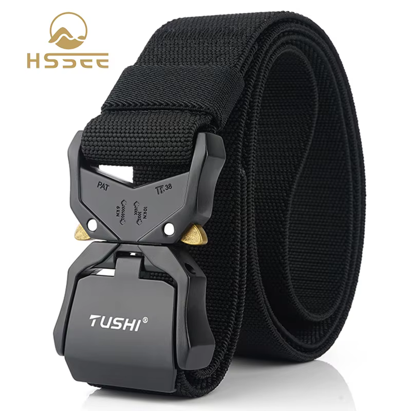 HSSEE nouvelle ceinture élastique officielle en métal dur véritable boucle à dégagement rapide ceinture tactique pour hommes accessoires pour hommes livraison directe