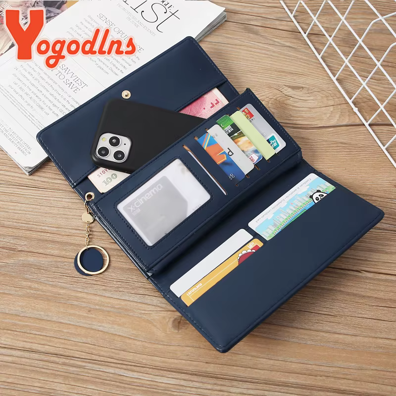 Yogodlns décontracté Long portefeuille pour femmes pendentif en cuir PU sac à main multicouche pochette Shopping dame