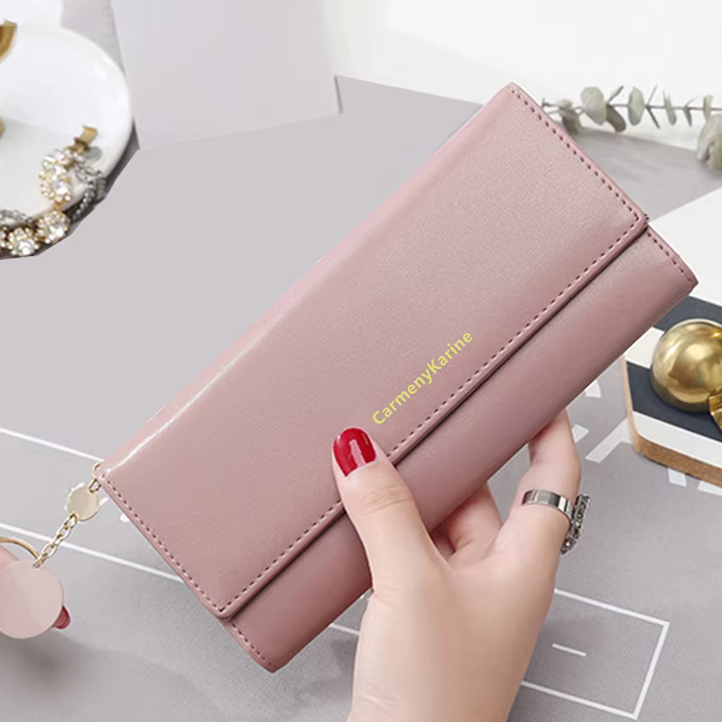 Mode femmes en cuir PU longs portefeuilles multi-fonctionnel pli sac à main frais femme pochette porte-carte