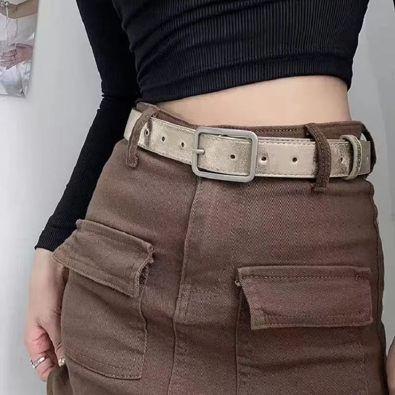 Femmes pantalons ceinture en cuir PU argent