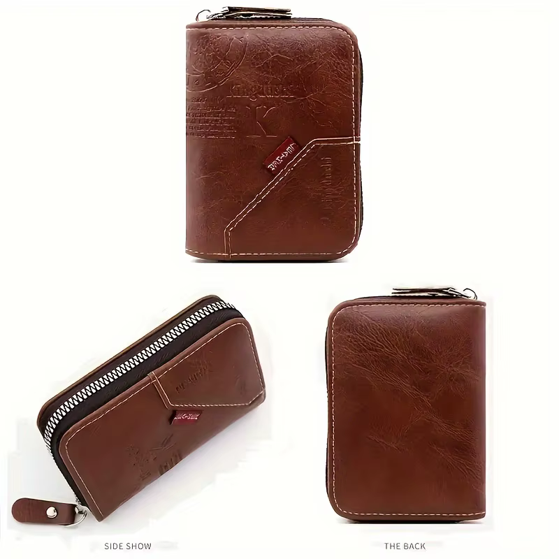  Portefeuille mince en cuir PU vintage – Porte-cartes à 11 emplacements avec fermeture éclair et blocage RFID