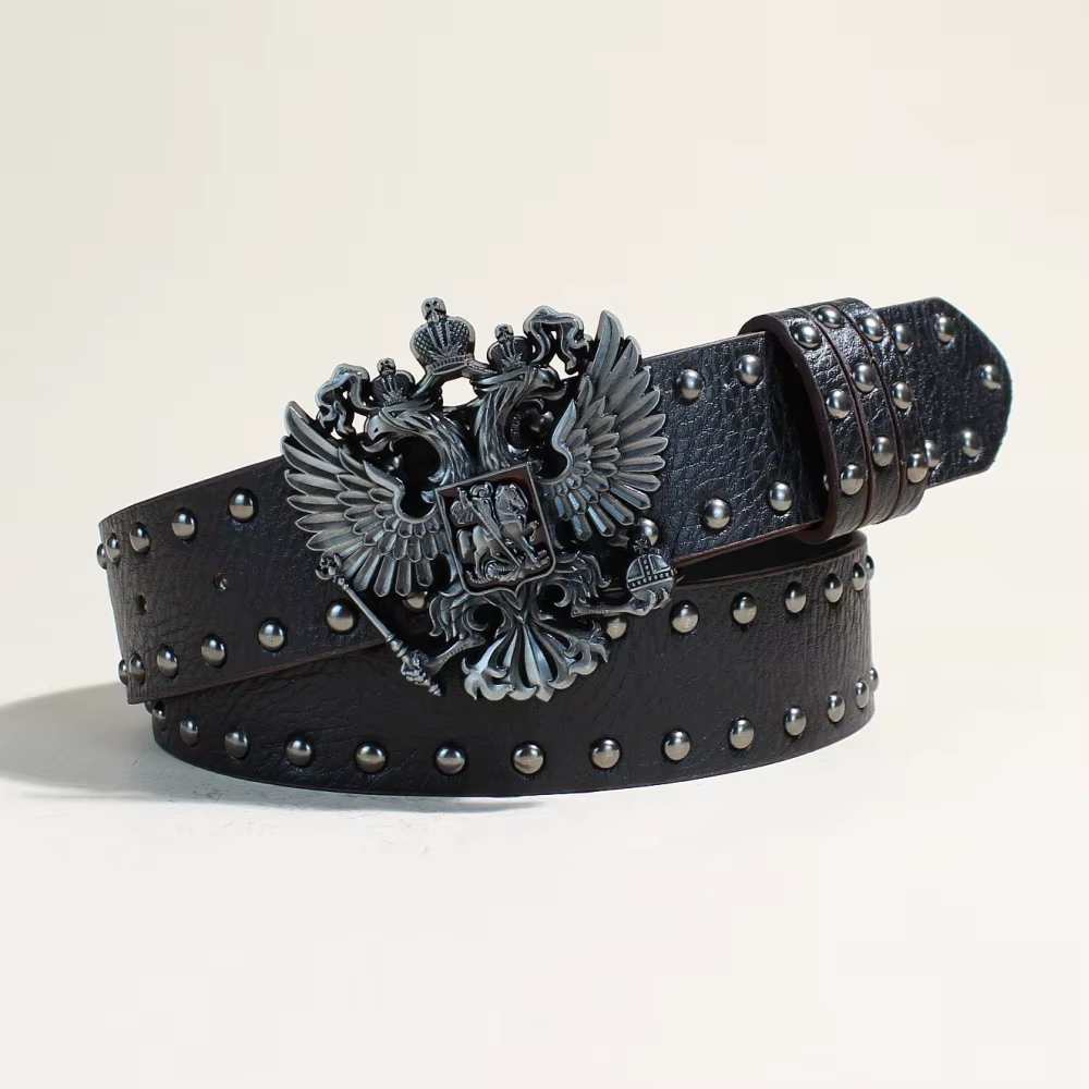 Ceinture en cuir PU de style punk noir avec clous métalliques