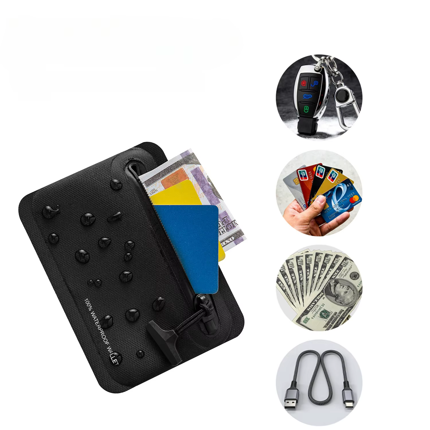 Portefeuille étanche robuste, submersible, protection pour clés et cartes