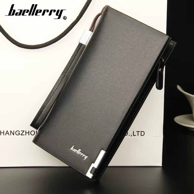 Baellerry nouveaux hommes longs portefeuilles grande capacité monnaie poche fermeture éclair mâle sac à main porte-carte portefeuille d'affaires pour hommes