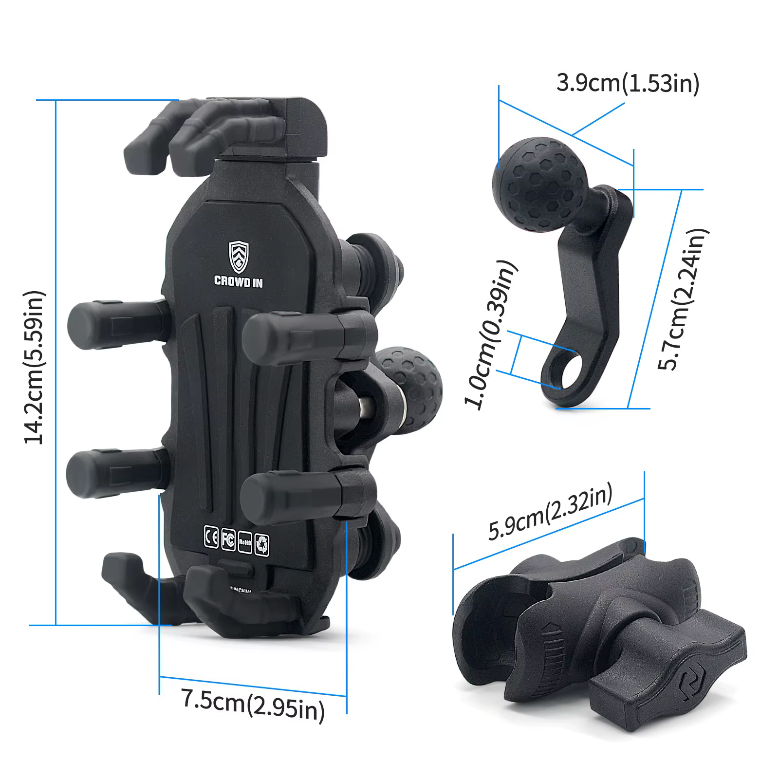 Support de téléphone portable pour moto et voiture en alliage d'aluminium, avec absorption des chocs améliorée, pour véhicule électrique, fixation sur rétroviseur ou siège extérieur