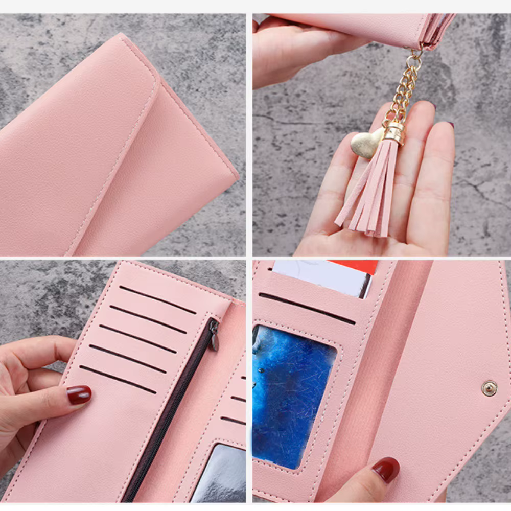 Portefeuille long en cuir PU pour femme