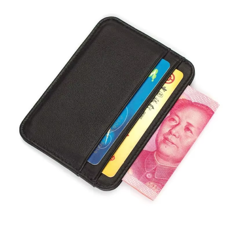 Portefeuille porte-cartes en cuir véritable de peau de mouton pour hommes et femmes