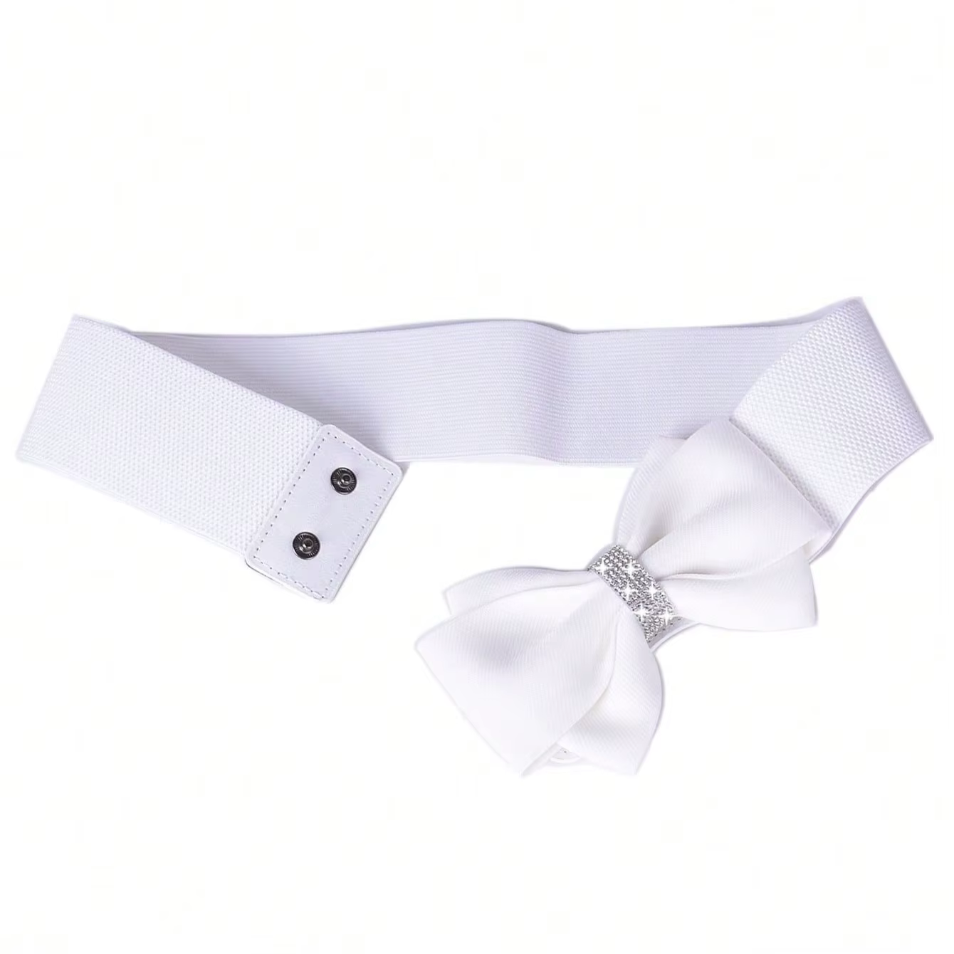 Ceinture blanche à nœud large et élastique pour femmes, ceinture de robe de soirée scintillante avec nœud, ceintures élégantes pour demoiselles d'honneur, tailles S à XL disponibles