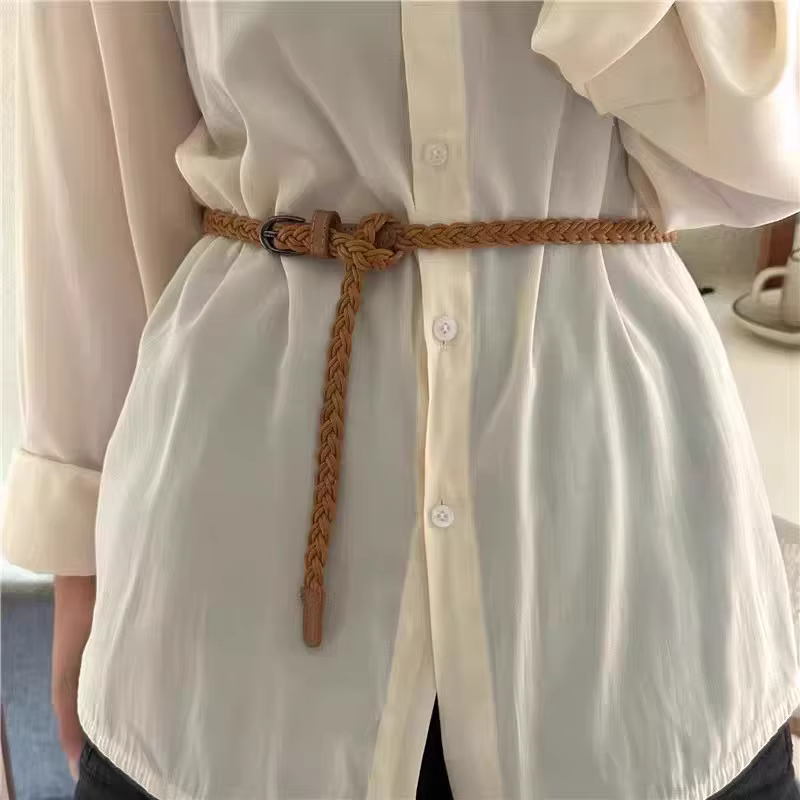 Ceinture fine tressée rétro vintage pour femme