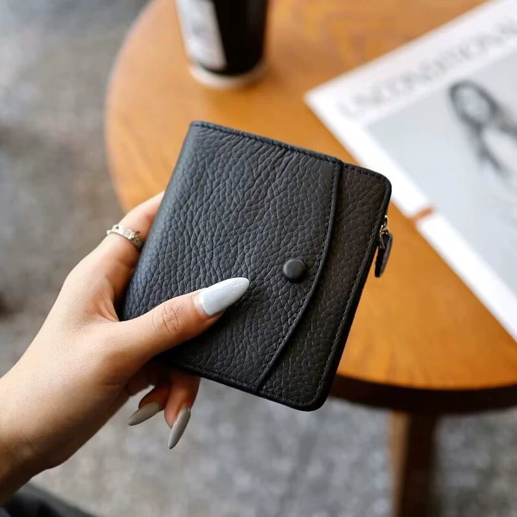 Porte-monnaie compact en cuir PU texturé litchi