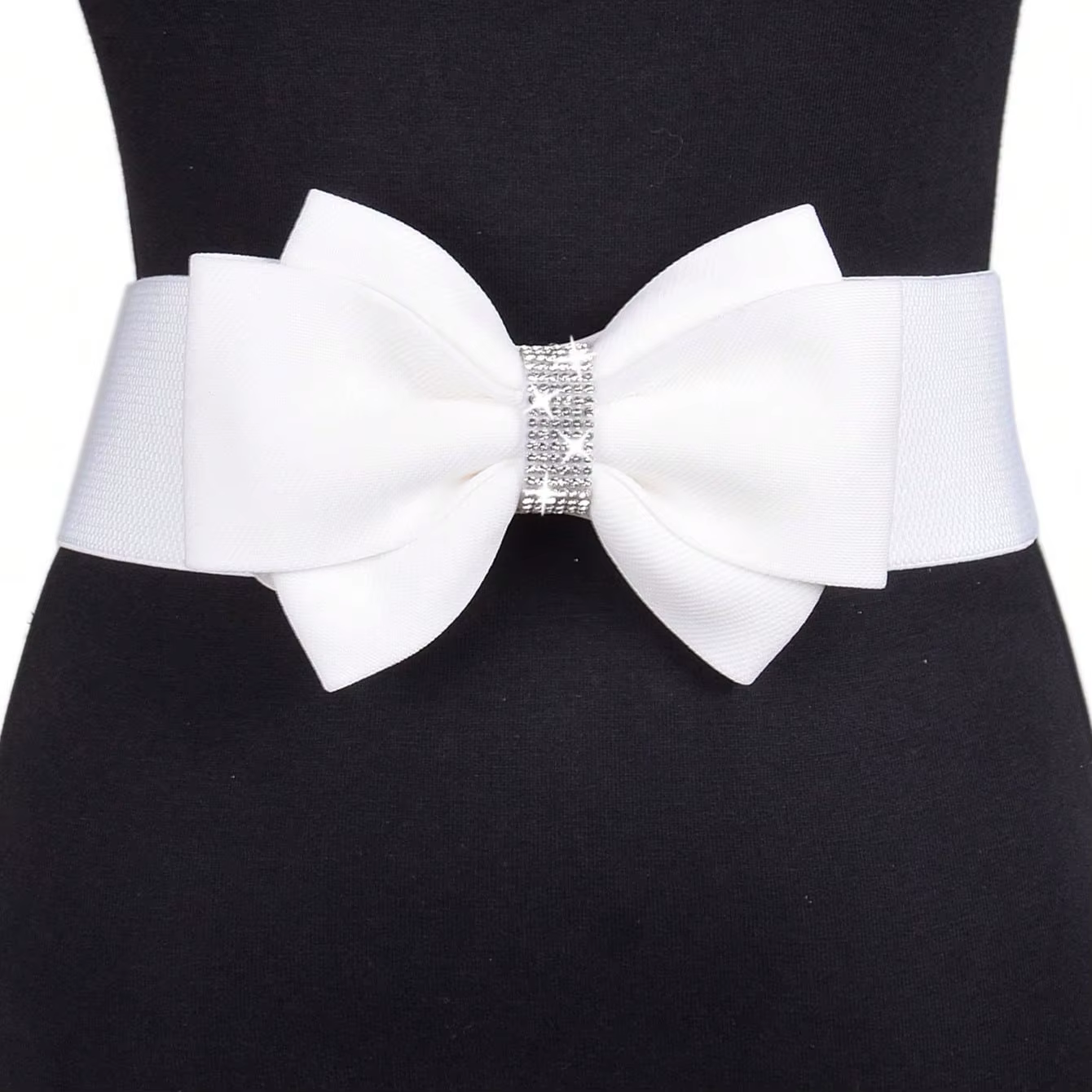 Ceinture blanche à nœud large et élastique pour femmes, ceinture de robe de soirée scintillante avec nœud, ceintures élégantes pour demoiselles d'honneur, tailles S à XL disponibles