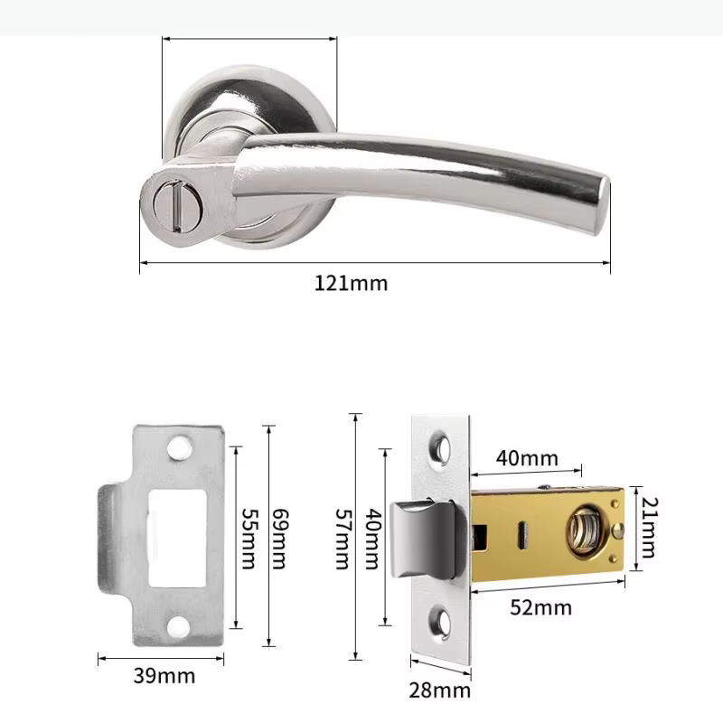 Serrure de porte intérieure en bois massif, serrures silencieuses en alliage d'aluminium, poignée de porte argentée, serrure de sécurité, accessoires de quincaillerie pour portes, serrures à clé