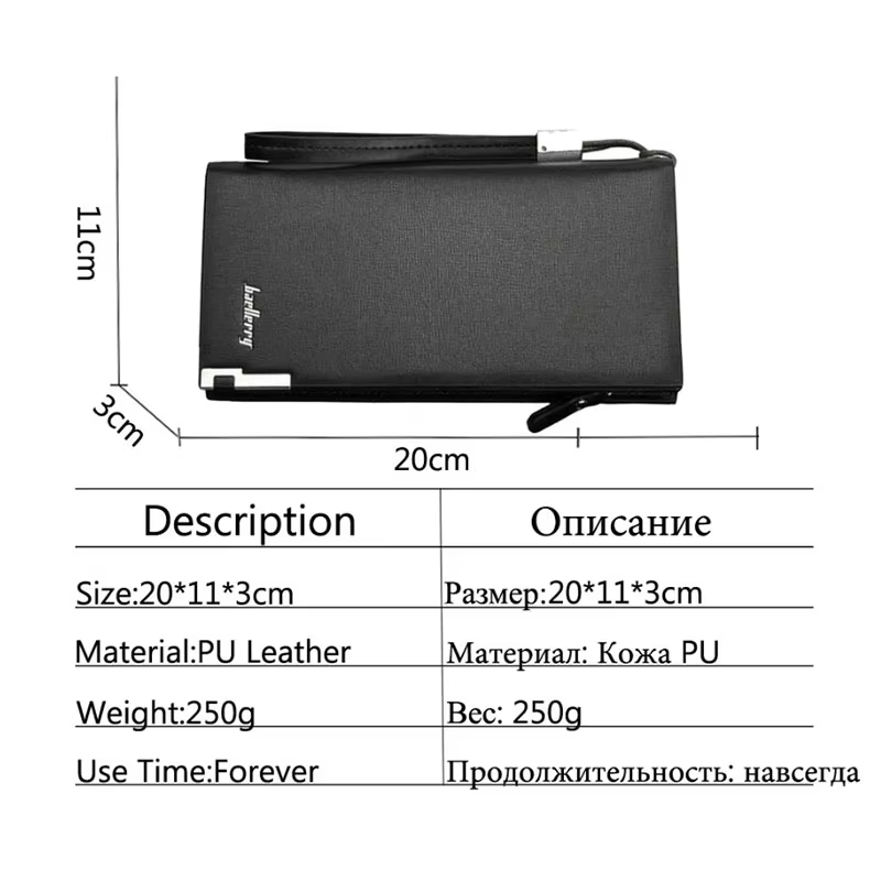 Baellerry nouveaux hommes longs portefeuilles grande capacité monnaie poche fermeture éclair mâle sac à main porte-carte portefeuille d'affaires pour hommes