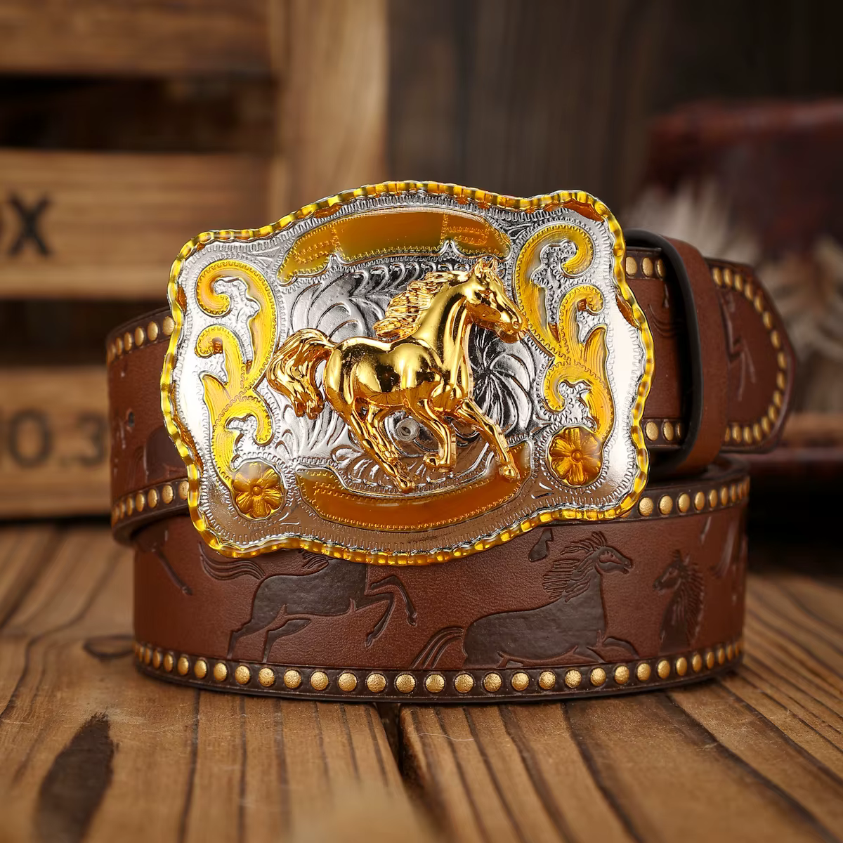 Ceinture en PU de style occidental avec boucle
