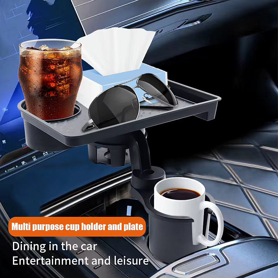 Plateau porte-gobelets pour voiture avec double porte-gobelets, plateau de repas pour voiture, plateau portable réglable pour boissons