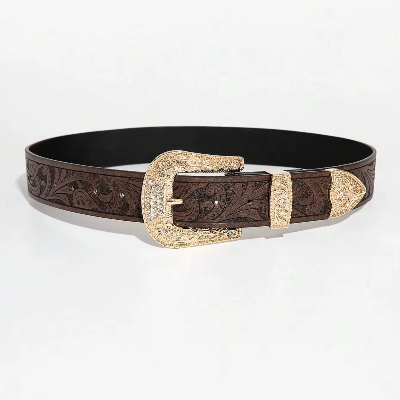 Ceinture marron vintage sculptée de style occidental pour femme