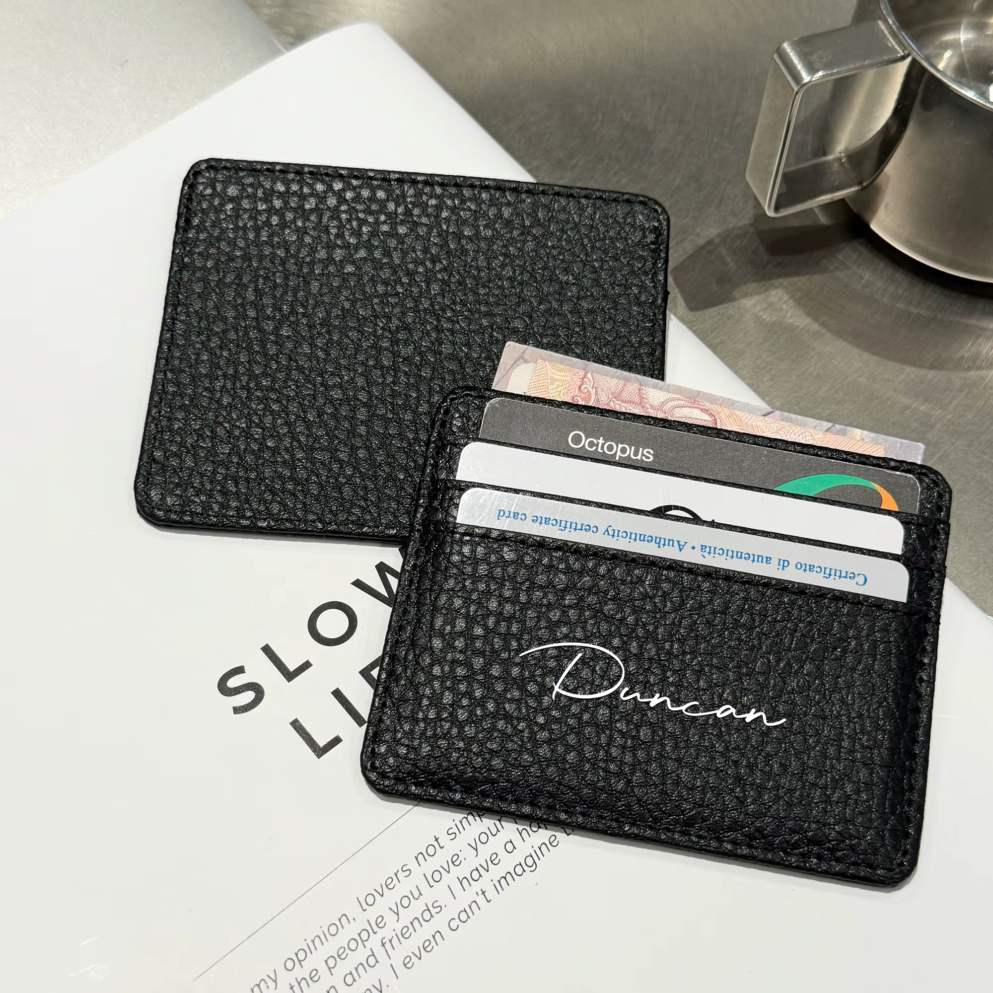 Portefeuille noir personnalisable avec nom