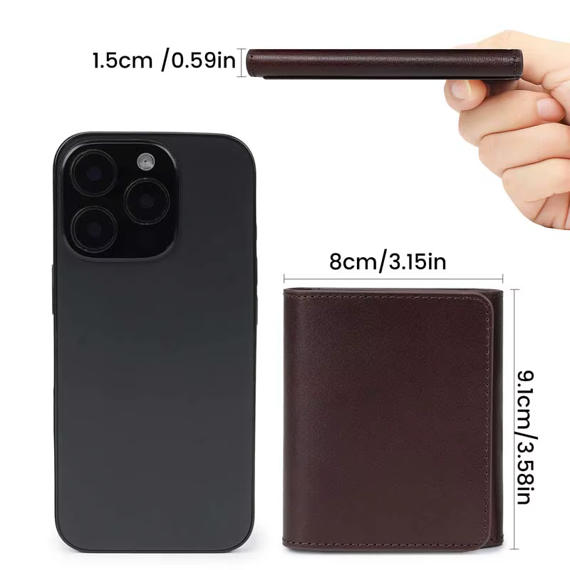 Petit portefeuille Portable pour hommes en cuir de Grain fin