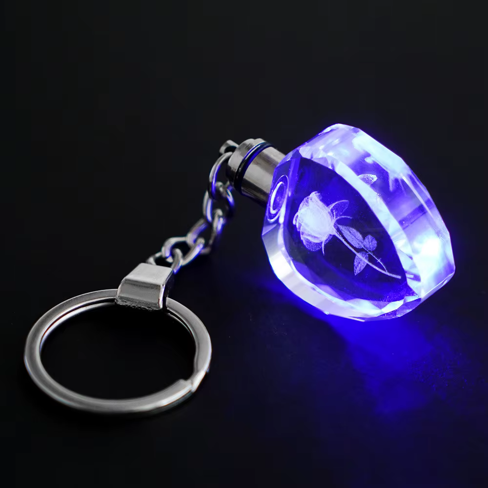 Mode coloré fée Rose fleur motif amour forme cristal strass lumière LED porte-clés amant