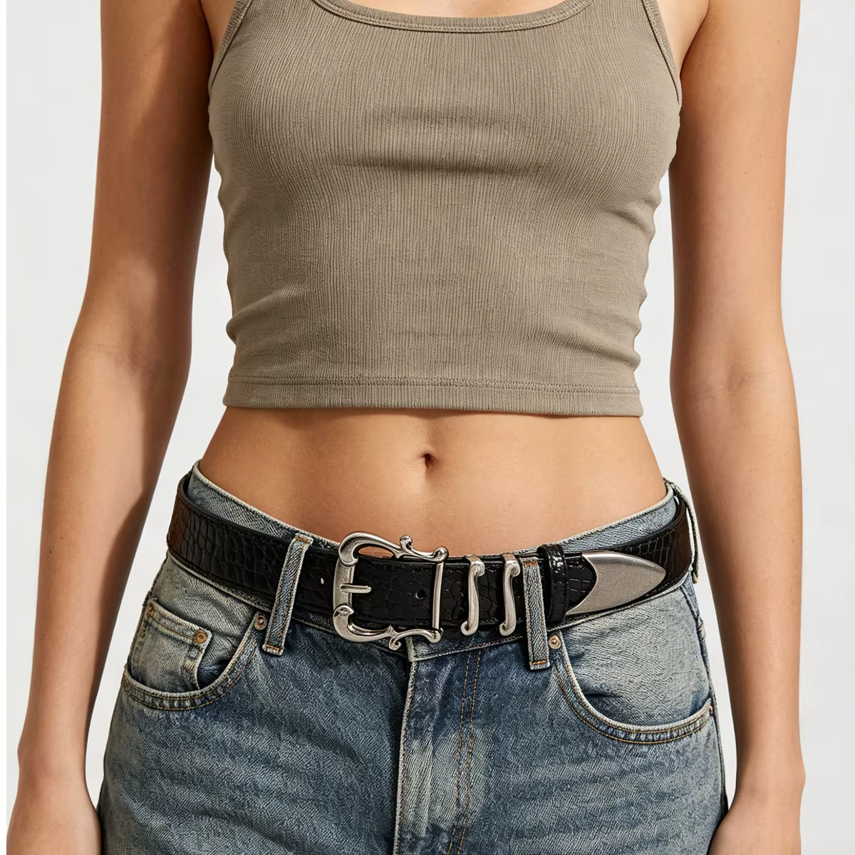 Ceinture rouge de luxe haut de gamme à motif crocodile pour femmes