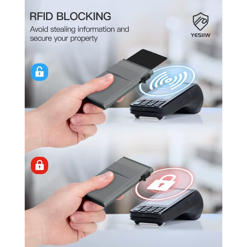 Portefeuille fin pour homme, anti-RFID, porte-cartes intelligent à ouverture automatique, étui à monnaie, petit et compact, porte-cartes d'identité et de banque, pour femme