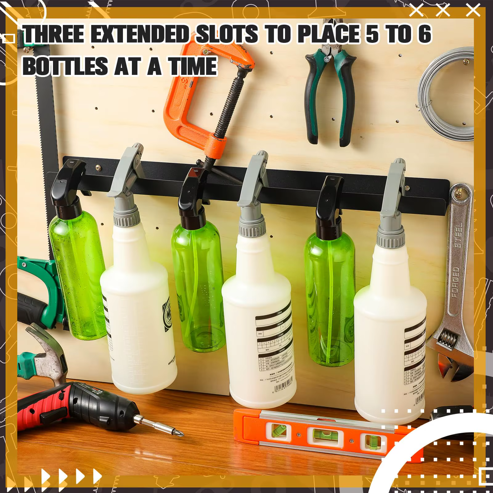 Support mural pour bouteilles pulvérisatrices, organisateur de rangement pour bouteilles avec accroche, pour garage mobile et organisation domestique