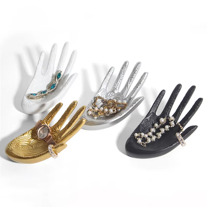 Porte-bijoux en résine, modèle de main, anneau de bouddha, porte-collier de perles, porte-corde, accessoires d'exposition de bijoux en paume, 1 pièce