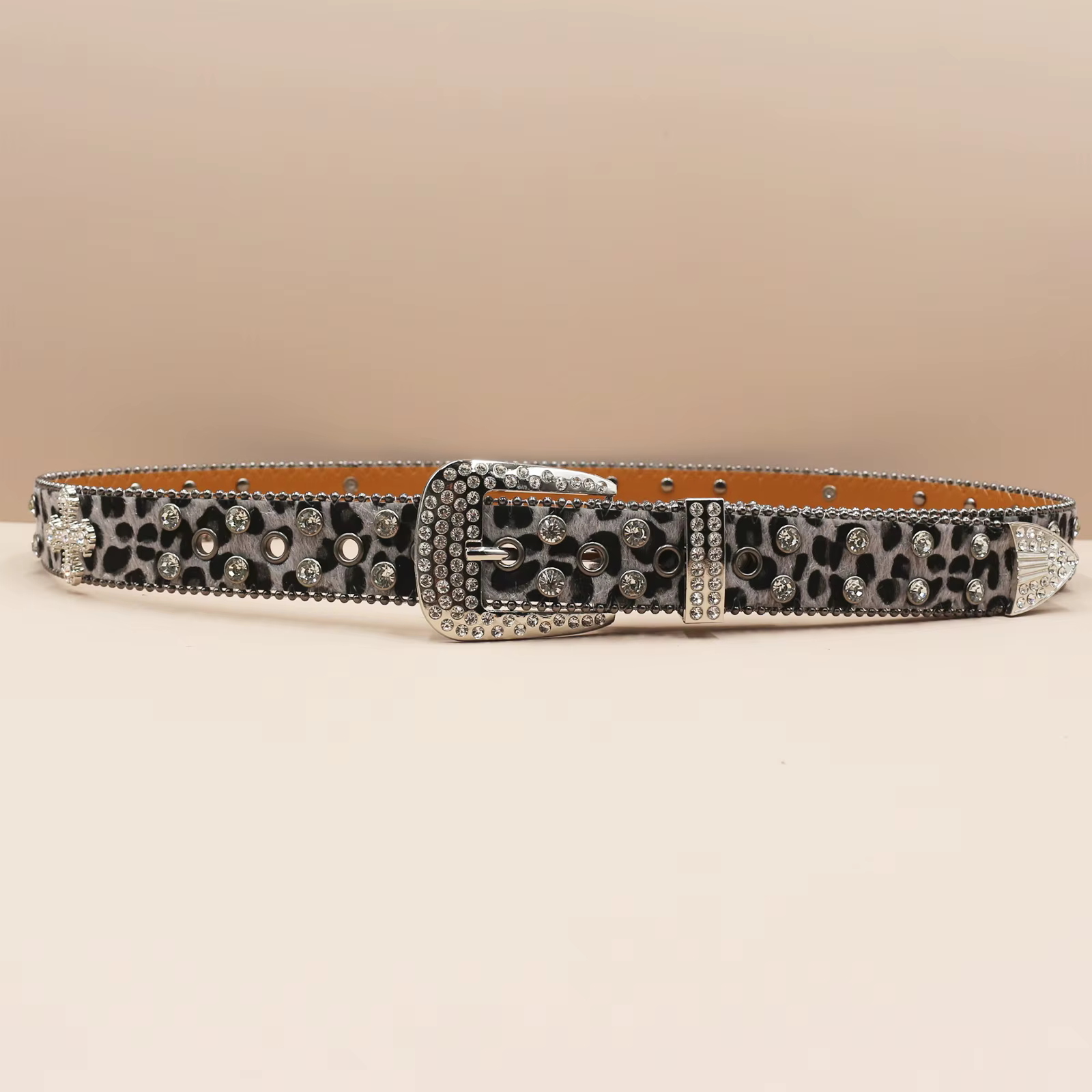 Ceinture en cuir à imprimé léopard et strass pour hommes et femmes